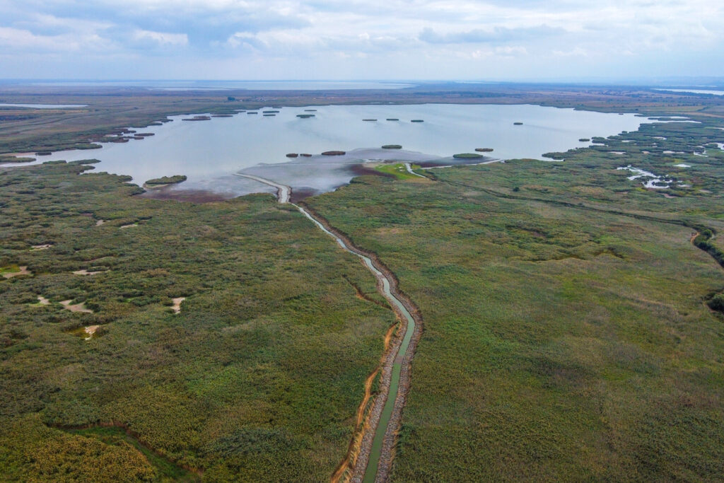 A recently cleared channel between Lake Kartal and the Danube river that had silted up due to artificial water flow. Danube Delta, Ukraine.