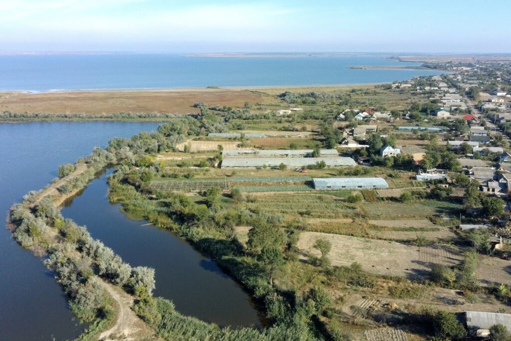 A village on the Danube lake, Danube delta rewilding landscape, Ukraine